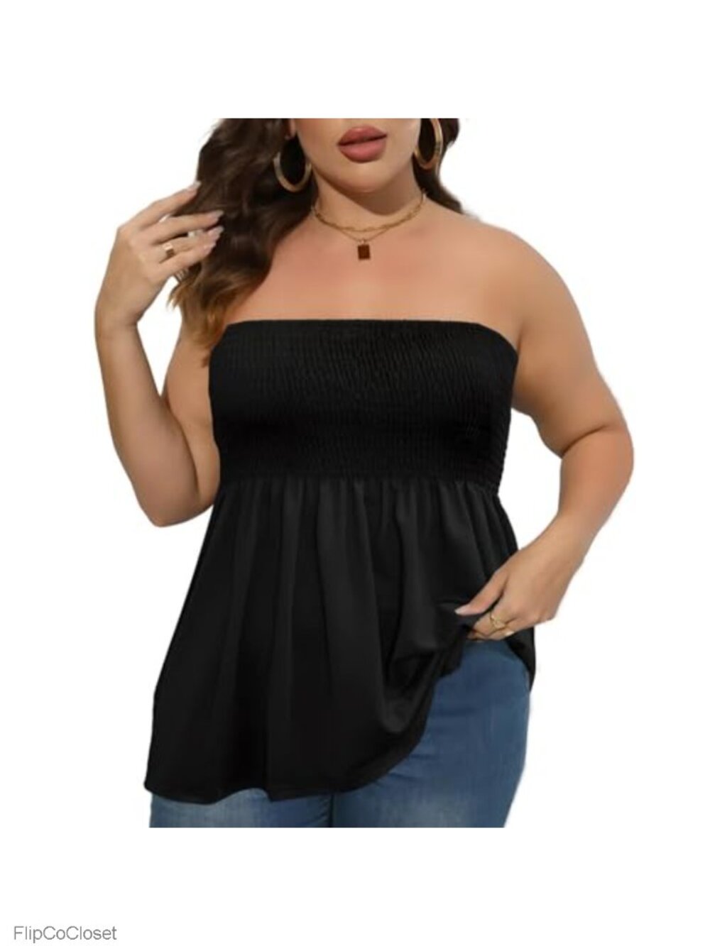 Plus Size Strapless Tube Top Pleated Smocked Summer Tank